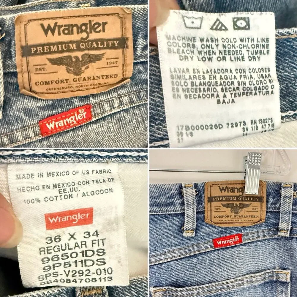 Wrangler Premium Quality Jeans Men 36x34 Blue Denim Straight Leg Cotton Regular